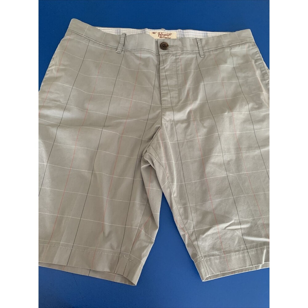 Original Penguin  GRAY With Checker Oxford Slim Fit Shorts, US 34
